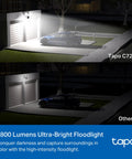 2K QHD Outdoor Floodlight Security Camera with dimmable 2800 lumen floodlight illuminating a driveway, motion activated.