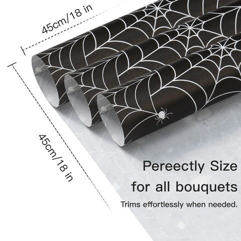 Spooky Spider Web Floral Wrapping Paper 18x18 Inches Black White Bouquet Wrap for Halloween Gifts Birthday Florist Supplies Kraft Style Wrap Make Your Arrangements Stand Out
