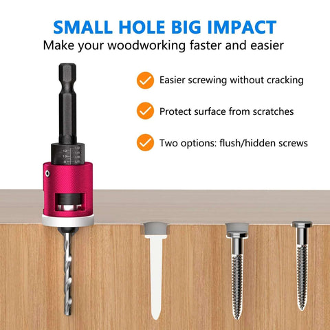 BURMONG 5-piece countersink drill bit set with adjustable depth stop and 1/4 inch hex shank, front view