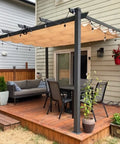10 Ft By 13 Ft Outdoor Retractable Pergola With Sun Shade Canopy For Patio Garden Porch Beach Pavilion Grill Gazebo Beige, Durable Polyester Canopy UV Resistant And Water Repellent, Powder Coated Aluminum Frame, Easy Assembly And Adjustable Shade
