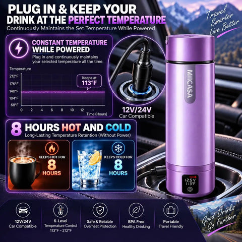 Ride Ready 12V 24V Vacuum Insulated Car Electric Kettle With Six Custom Temperatures And Auto Shut Off Keeps Your Brews Piping Hot For Road Warriors On Long Drives in car console