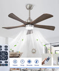 42" 5PCS Solid Wood Blades Ceiling Fan with Lights Remote Control, Nickel featuring wood blades and remote control.