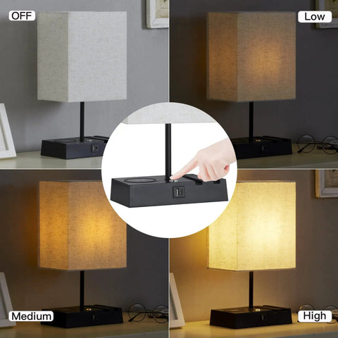 Wireless Charging Bedside Lamps Set Of 2 With USB A And C Ports Phone Stands 3 Way Dimmable Touch Control Nightstand Lamps