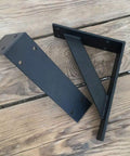 Rock Solid Floating Shelf Brackets Heavy Duty Tripod Wall Supports That Hold Up Like Champs Slick Black Iron Rack Mounts close-up view.