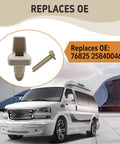 Beefy Two Pack Sun Visor Clip Retainer For 2003-2019 Chevy Express And GMC Savana Vans Visor Holder Clip 1500 2500 3500 Nylon Replacement Part 25840046 Gray Heavy Duty Construction For Long Lasting Durability shown with a van image