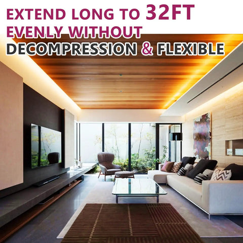 Interior with Warm White Cob LED Strip Light 2700K 10m Ultra Dense 5120 LEDs Per Roll 24V DC Seamless Glare Free Lighting 8mm Wide