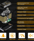 Illustration of a waterproof RC servo with brushless motor and metal gear, beefy 45kg torque, aluminum case, for 1/8 and 1/10 scale RC models.