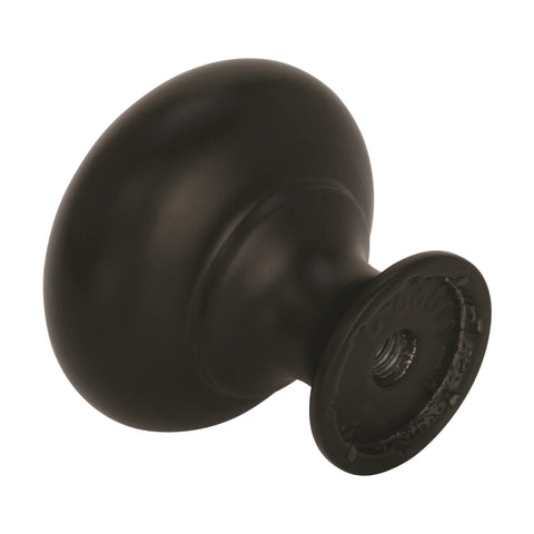 Matte Black Cabinet Knob One And One Quarter Inch Diameter Everyday Heritage Collection side view showing zinc alloy and finish
