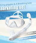 Panoramic 3 Window Snorkel Mask Set for Adults Pro Grade Anti Fog Anti Leak Dry Top Diving Gear with ocean background