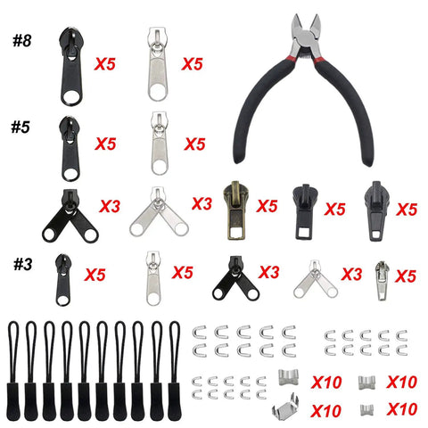 143 Piece Zipper Repair Kit With Install Plier For Bags Jackets Tents Backpacks Sleeping Bags Includes Nylon Coil Sliders And Metal Zippers