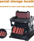 450W Electric Oscillating Spindle Sander And Belt Sander Combo With Five Heavy Duty Sanding Sleeves showing storage for sand rings.