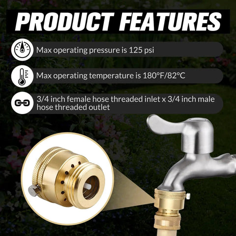 Brass Vacuum Breaker Set 2 Pack Three Quarter Inch GHT Anti Siphon Bib Valve for Outdoor Faucet RV Hose Connection details
