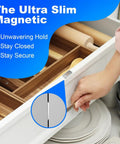 Magnetic Cabinet Door Catch Set For Kitchen And Bathroom, 16 Pairs Stainless Steel Drawer Latch with slim design installed on drawer
