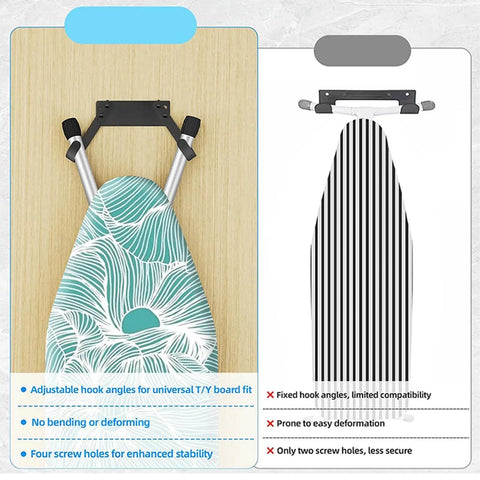 Wall Mount Ironing Board Hanger Kit Carbon Steel Holder For T Shaped And Y Shaped Legs with adjustable hook angles
