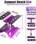 Aluminum RC Repair Stand for Ten Scale Cars With 360 Degree Rotation and Adjustable Height From Ninety to One Hundred Thirty Three Millimeters, Fits One Eighth to One Fourteenth Scale Crawlers Drifters Buggies and Trucks, compact size dimensions