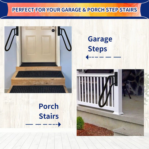 Matte Black Wall Mounted Handrail For 1 To 3 Steps Garage Porch Garden Grab Bar Heavy Duty Safety Rail installed on porch and garage steps