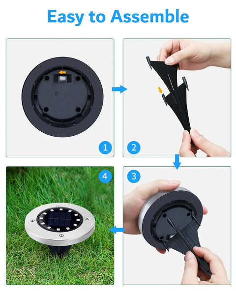 Assembly steps for Solar Ground Lights 12 Pack Waterproof Outdoor Pathway Lights With 12 LEDs Bright White Illumination