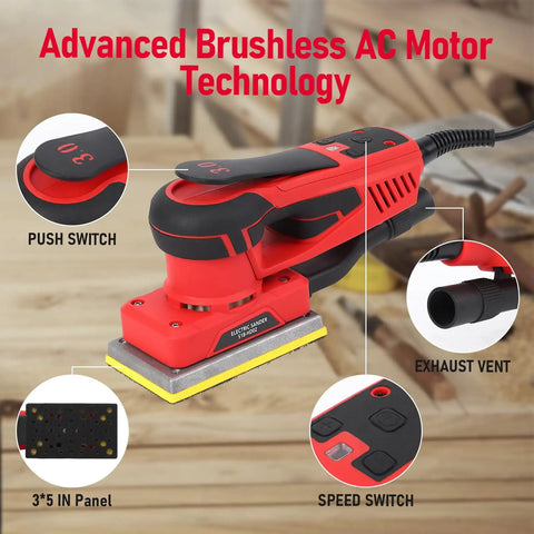350W Brushless Sheet Sander With 6 Speed Dial Delivers Smooth As Butter Finishing Using Zero Fatigue Grip And Killer Motor Power For Woodworking Carpentry Polishing Projects Plus 12 Pro Grade Sanding Pads Included