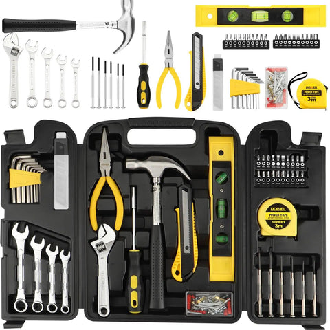 90 Piece Tool Set For Home Repair Hand Tool Kit With Wrench Sets In Plastic Tool Box Storage Case Go To Heavy Duty Chrome Finish And Rust Resistant Tools Meeting ANSI Standards For Everyday DIY Projects