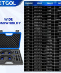 Seven Piece Go-To Camshaft Holding Timing Tool Kit For Ford 3.5L And 3.7L 4V Engines with tools displayed in foam box with compatibility list.