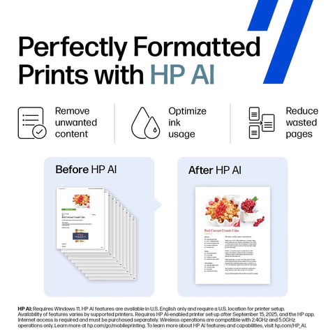 Comparison of document layout before and after using HP AI with OfficeJet Pro 8139e Wireless All In One Color Inkjet Printer