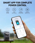 Hand holding phone displaying app for Solix C300 Portable Power Station 288Wh LiFePO4 Battery With 300W Continuous Power And 600W Surge