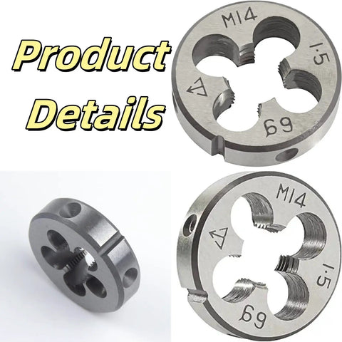 Workhorse M14 X 1.5 Tap And Die Set For Quick Thread Repair And Tapping showing round M14x1.5 die up close in metal