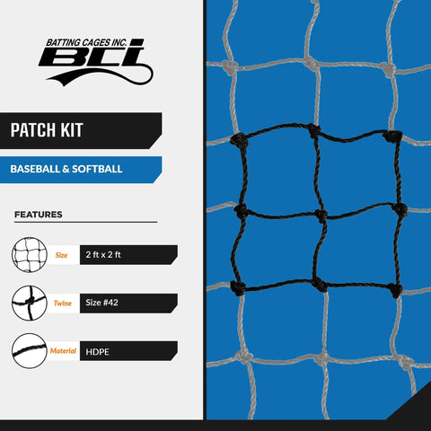 Batting Cage Net Patch Up Kit For Baseball And Softball Quick Hole Fix With Patches And Tools, 2x2 ft HDPE #42 twine net