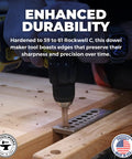 Doweling Tool For Precision Woodworking, Premium Dowel Maker With Seventeen Hole Plate, A2 Tool Steel being used on wood.