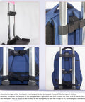 Collage of Lightweight Folding Backpack Trolley with Three Wheel Rolling Hand Truck Design and buckle straps for travel use.