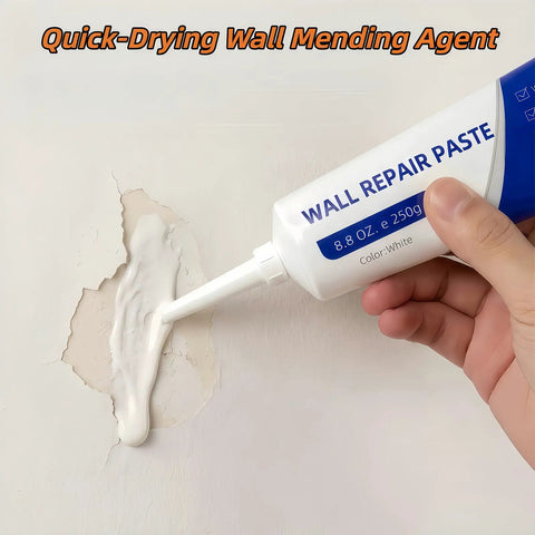 Fast Dry Wall Repair Paste Kit With Scraper For Quick Hole And Crack Patches being applied to wall crack