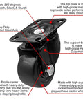 2 Inch Heavy Duty Polyurethane Caster Wheels With Double Ball Bearing Industrial Grade Solid Low Profile Smooth And Silent 1000 Lb Capacity