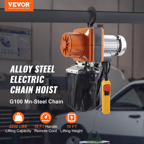 1 Ton Electric Chain Hoist Workhorse With 10 Ft Lift Height And 10 Ft Per Minute Speed 120V Single Phase Overhead Crane G100 Chain Remote Control