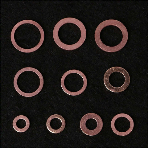 Badass Flat Copper Washers 200 Piece Kit Sump Plug Oil Seal Gasket O Rings Spacers M5 To M14 Size Fits Moto Bike Car Truck Heavy Duty Heat Resistant Stops Oil Leaks Great Home Shop Engine Life Reliable Work, assorted copper washers
