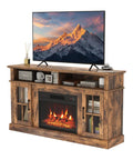Electric Fireplace TV Stand For 65 Inch TVs With 23 Inch Fireplace Insert, cozy media console displaying TV, books, and decor