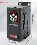 Pro Grade 220V VFD Motor Speed Controller for AC Motors with 0.75 to 4 kW, front view showing control panel and dimensions.