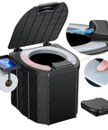 No Sweat Heavy Duty Portable Camping Toilet With Upgrade Soft Seat Cushion And Splash Guard Easy Fold outdoors potty with paper holder.