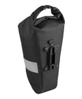 Waterproof Fork Dry Bag 5.8L with roll top closure, air release valve, and quick release mount, fits fork bottle bosses, black