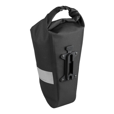 Waterproof Fork Dry Bag 5.8L with roll top closure, air release valve, and quick release mount, fits fork bottle bosses, black