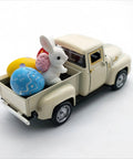 Vintage Easter Farmhouse Mini Diecast Metal Pickup Truck Decor With Eggs And Bunny For Tiered Tray Tabletop White Finish Gift