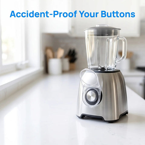 Blender with power button cover, self adhesive backing, clear flip lid switch protector, prevents accidental taps on controls