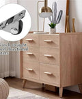 Heavy Duty Half Inch Mini Furniture Casters With Kickass Silent Glide Rubber Tires And Solid Steel Mounting Plates For Quick Home Office Upgrades And Desk Repairs on a light wood dresser.