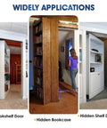 Image showing Hidden Pivot Hinges for Heavy Duty Wood Doors Up to 300 lb Side Mount Invisible Door Hardware Stainless Steel Rustproof Ball Catch Kit used in bookshelf, bookcase, and shelf doors showcasing hidden applications.