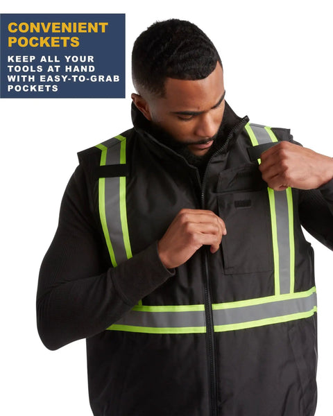 Hi Vis Yellow Insulated Safety Vest For Men With Reflective Tape Construction Workwear High Visibility Vest For Cold Weather Large Size Durable Daily Outdoor Job Site Gear