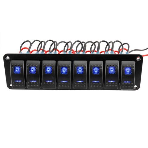 12-24V Beefy Boat Switch Panel Illuminated Aluminum Prewired Dash Panel 8 Gang Toggle Switches With 5 Pin On Off And 2 LED Backlit IP65