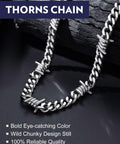 Stainless Steel 316L Barbed Wire Choker Necklace For Women And Men Gothic Thorns 16 Inch Chunky Punk Jewelry Unisex Alternative Fashion Statement Piece Durable Heavy Duty Chain