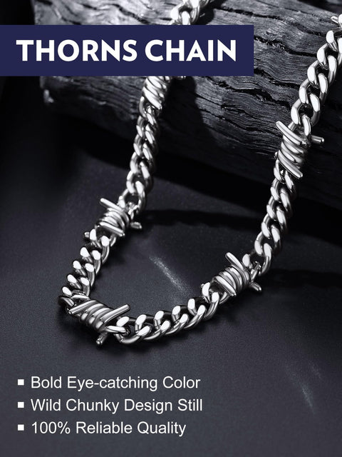 Stainless Steel 316L Barbed Wire Choker Necklace For Women And Men Gothic Thorns 16 Inch Chunky Punk Jewelry Unisex Alternative Fashion Statement Piece Durable Heavy Duty Chain