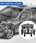 Front Wheel Hub and Bearing Assembly Direct Fit for 2009 to 2014 Subaru Forester, 2008 to 2014 Impreza, 2013 to 2014 WRX, and 2013 to 2014 XV Crosstrek With ABS Replacement Hub Bearing Unit next to a Subaru vehicle diagram