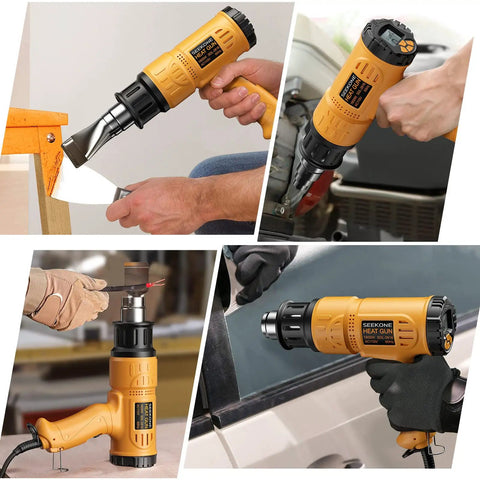 Powerful 1800W Heat Gun Kit With Large Digital LCD Display Variable Temperature 122F-1112F in use for paint stripping and restoration