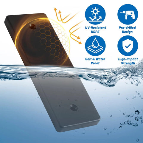 Dope Transducer Mounting Plate With Screws For Boats UV Resistant Marine Grade Transom Pad For Fish Finder And Sonar White HDPE Board 12 Inch By 3.5 Inch By 0.75 Inch Heavy Duty Boat Hardware Kit With Easy Install, angled in water